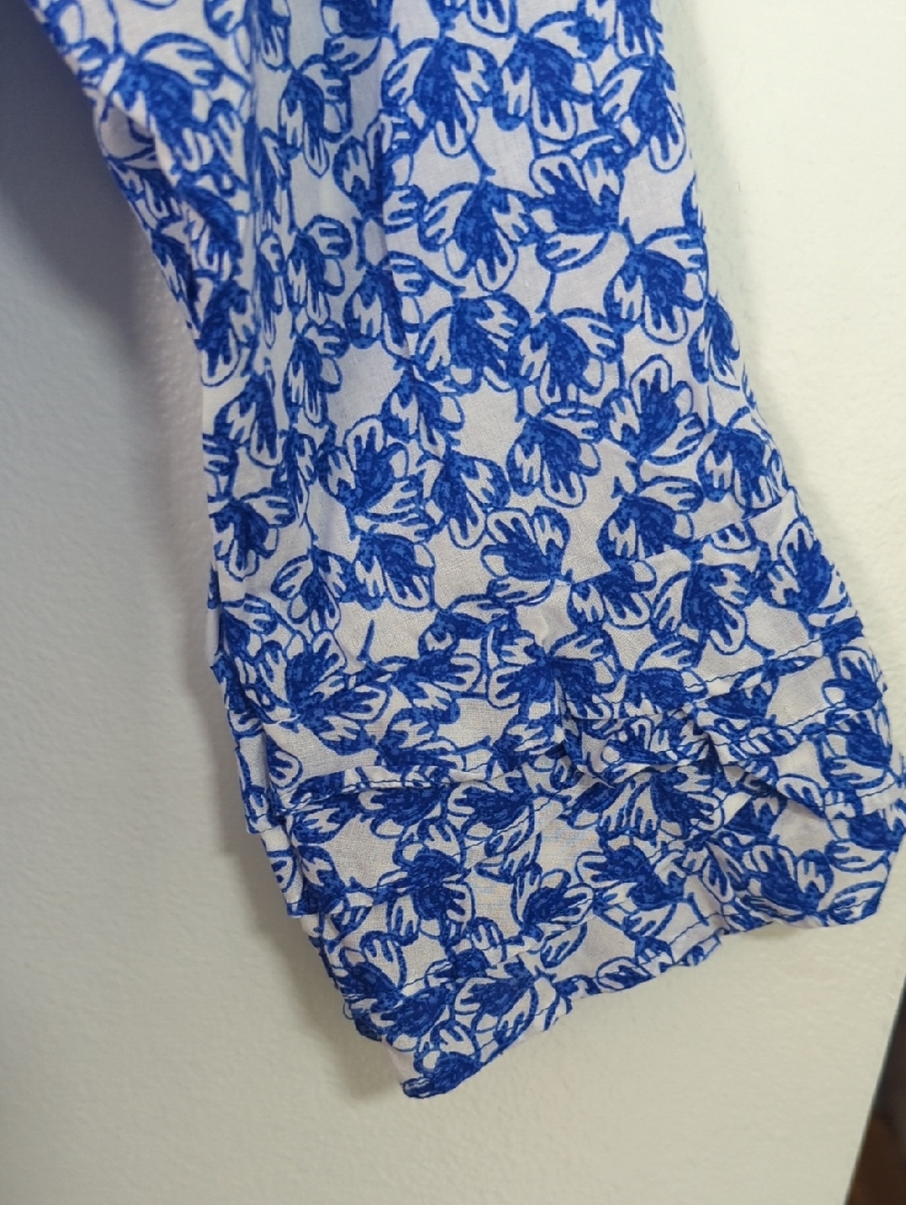Charter Club Petite Large Blue & White Floral Cotton Modal Ruffle Detail‎ Top - Picture 4 of 7